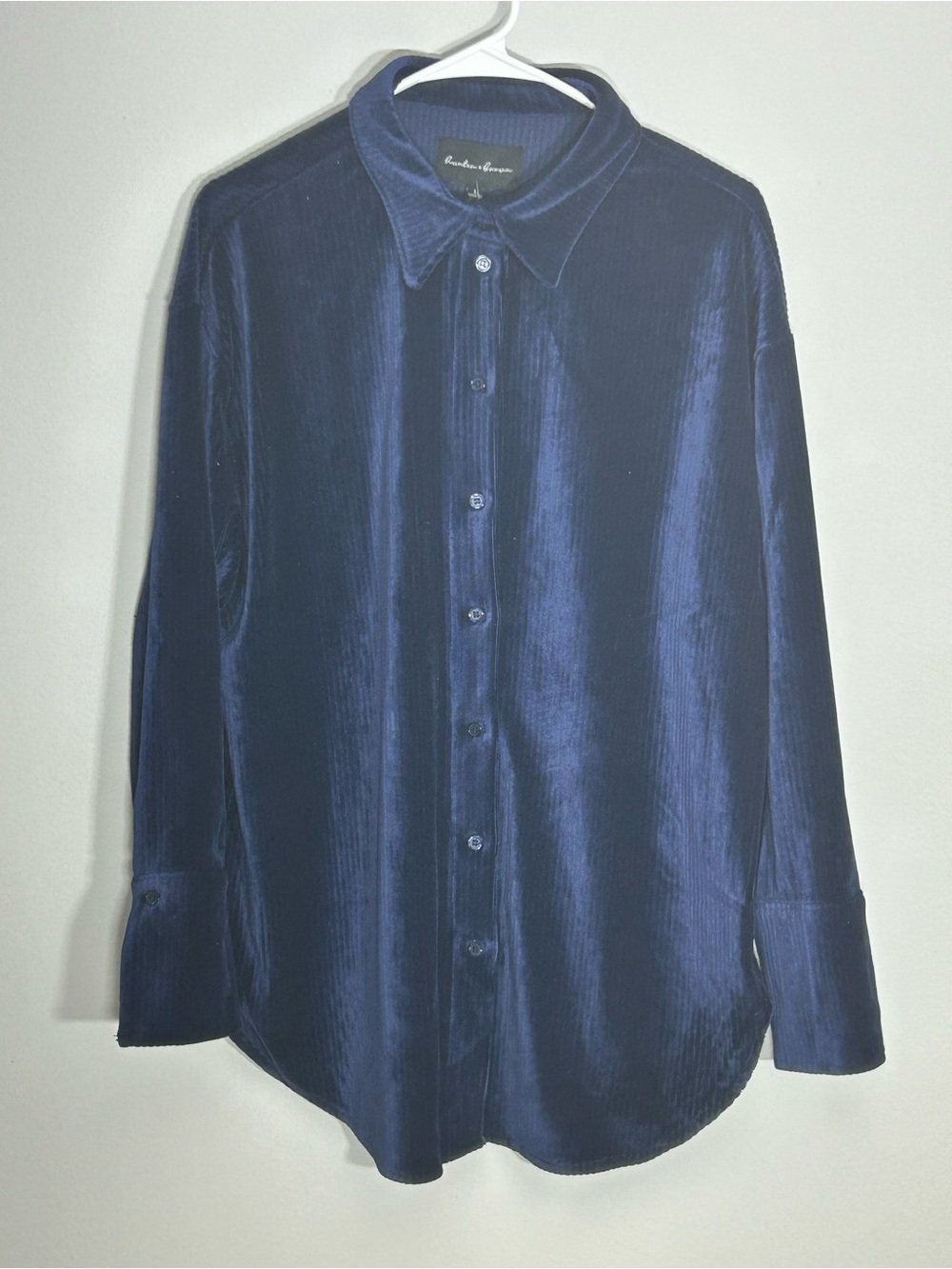 Hunter & Brown NWT Velvet Long-Sleeve Button-Down Shirt - Dark Blue Size L